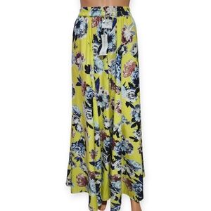 Yellow and Blue A-Line Maxi Skirt for Resort Wear